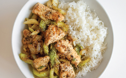 Chicken Black pepper with fried rice.